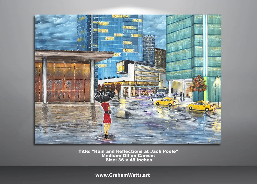 Vancouver Cityscapes "Rain and Reflections at Jack Poole" - Artist Graham Watts | Canadian Oil Painter in Vancouver, BC